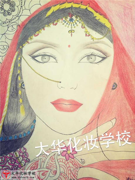 手绘印度美人图